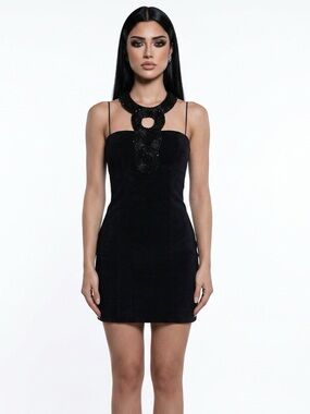 ABS by Allen Schwartz beaded black halter dress